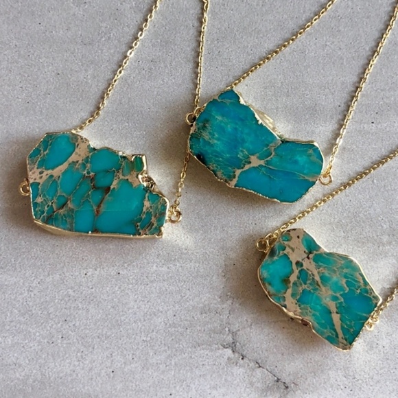 🆕️ Raw Jasper Sea Sediment Blue 18K gold Necklace - Picture 3 of 5